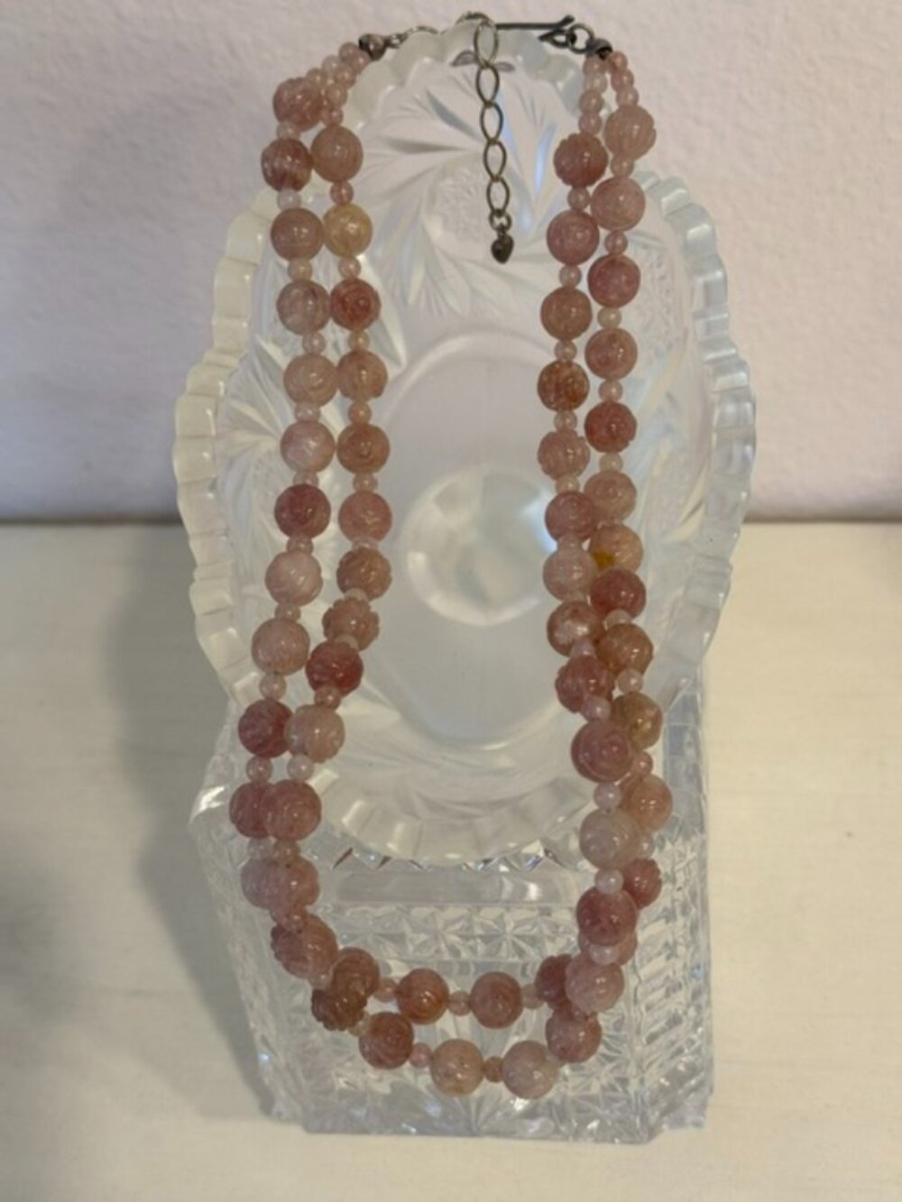 Vintage Double-Strand Carved Strawberry Quartz bead necklace